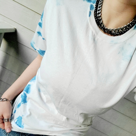 OOAK Cotton Tie Dye T-shirt White/Dark Blue - Picture 3 of 15